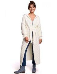 Garā jaka sievietēm BK054 ar kapuci un jostu - balta cena un informācija | Sieviešu džemperi | 220.lv