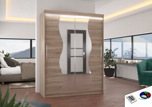 Skapis ar LED apgaismojumu ADRK Furniture Renzo, gaiši brūns cena un informācija | Skapji | 220.lv