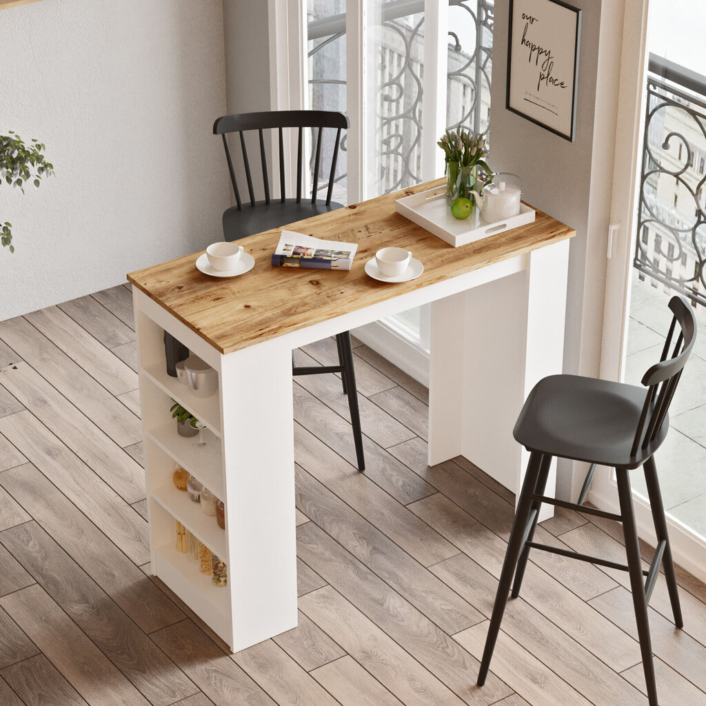 Bāra galds Kalune Design ST1, brūns/balts cena un informācija | Virtuves galdi, ēdamgaldi | 220.lv