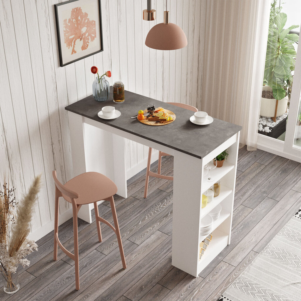 Bāra galds Kalune Design ST1, balts/pelēks cena un informācija | Virtuves galdi, ēdamgaldi | 220.lv