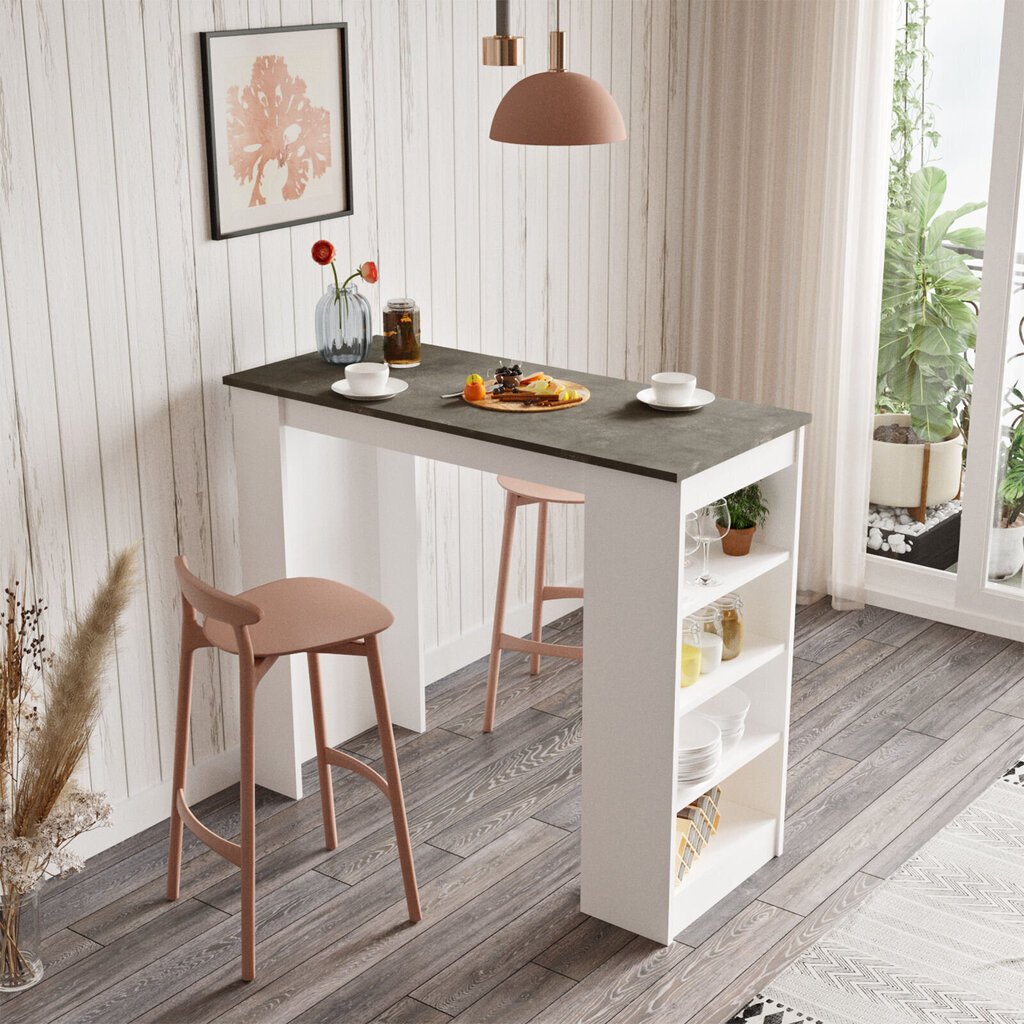 Bāra galds Kalune Design ST1, balts/pelēks cena un informācija | Virtuves galdi, ēdamgaldi | 220.lv