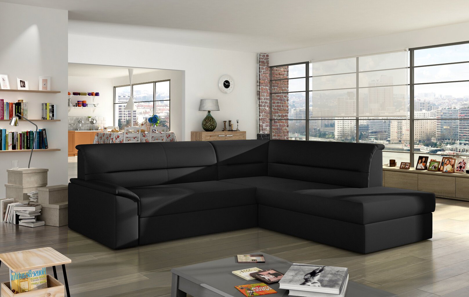 Mīkstināts stūris Elano, melns cena un informācija | Stūra dīvāni | 220.lv