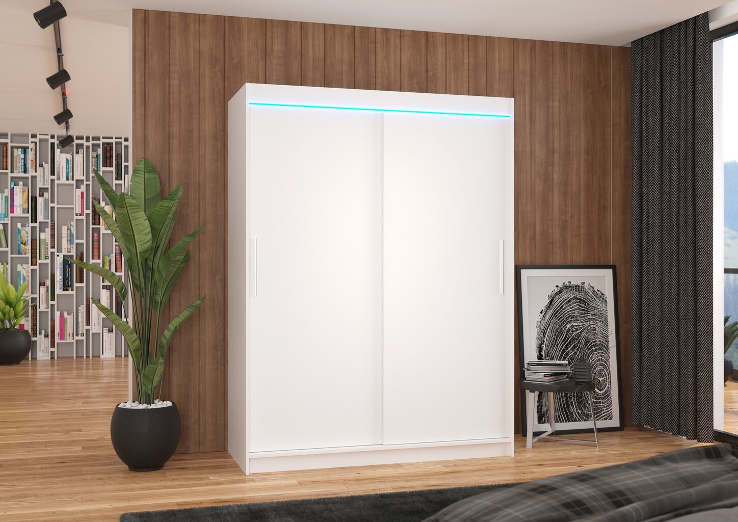 Skapis ar LED apgaismojumu ADRK Furniture Denver, balts цена и информация | Skapji | 220.lv