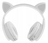 Baltās bezvadu austiņas ar spīdīgajām kaķu ausīm bērniem ar Bluetooth. cena un informācija | Austiņas | 220.lv