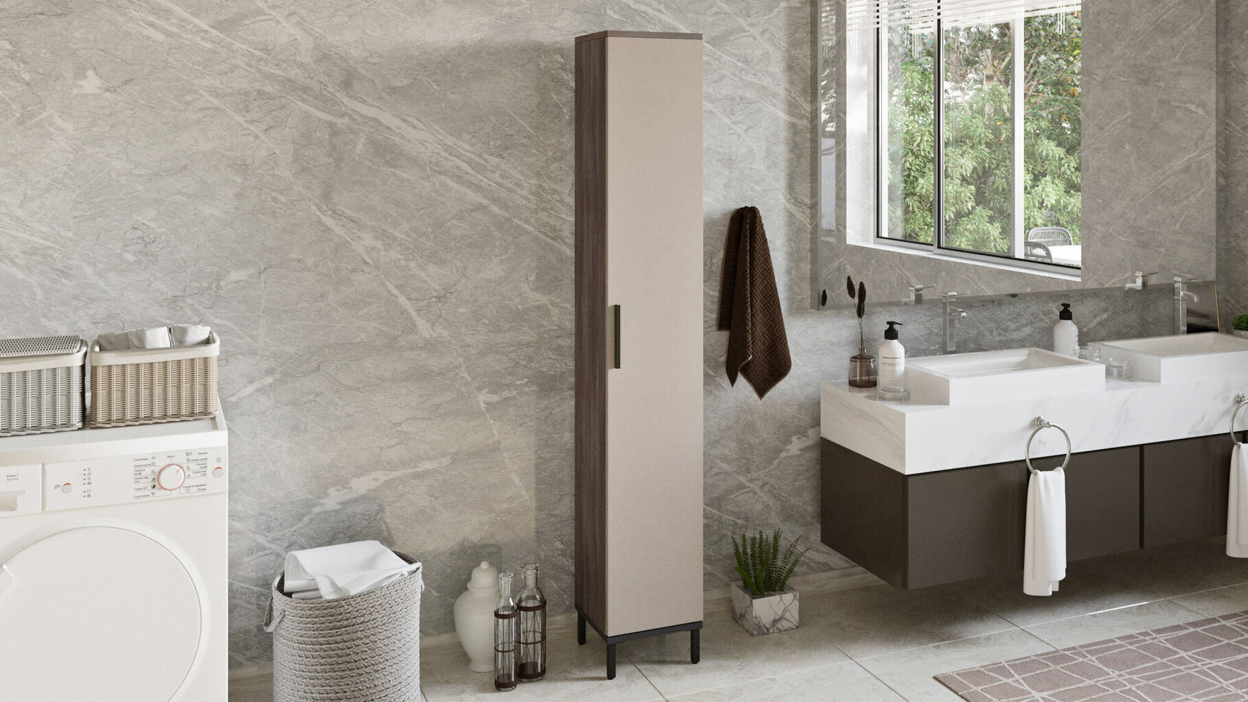 Augsts vannas istabas skapītis Kalune Design VE3, brūns cena un informācija | Vannas istabas skapīši | 220.lv