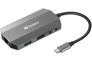Sandberg USB-C 6in1 Travel Dock, USB-C/HDMI/USB-A/RJ-45/Micro SD cena un informācija | Adapteri un USB centrmezgli | 220.lv