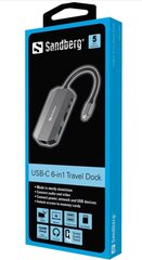 Sandberg USB-C 6in1 Travel Dock, USB-C/HDMI/USB-A/RJ-45/Micro SD цена и информация | Адаптеры и USB разветвители | 220.lv