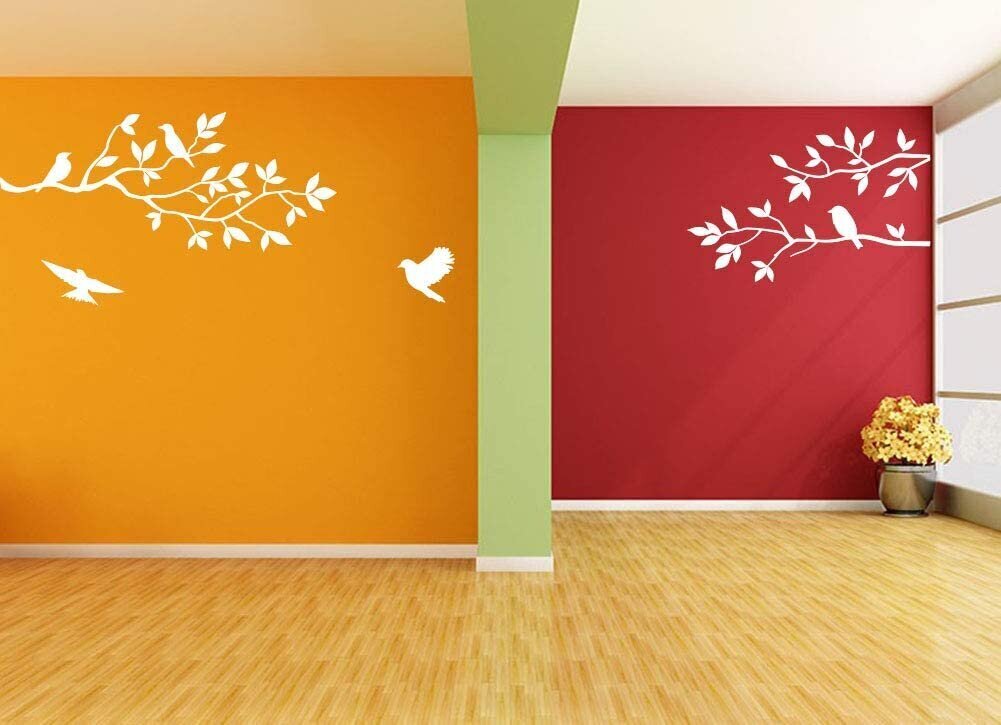 Eko vinila sienas uzlīme - putniņi un koku zari, 110x82 cm, balta cena un informācija | Dekoratīvās uzlīmes | 220.lv