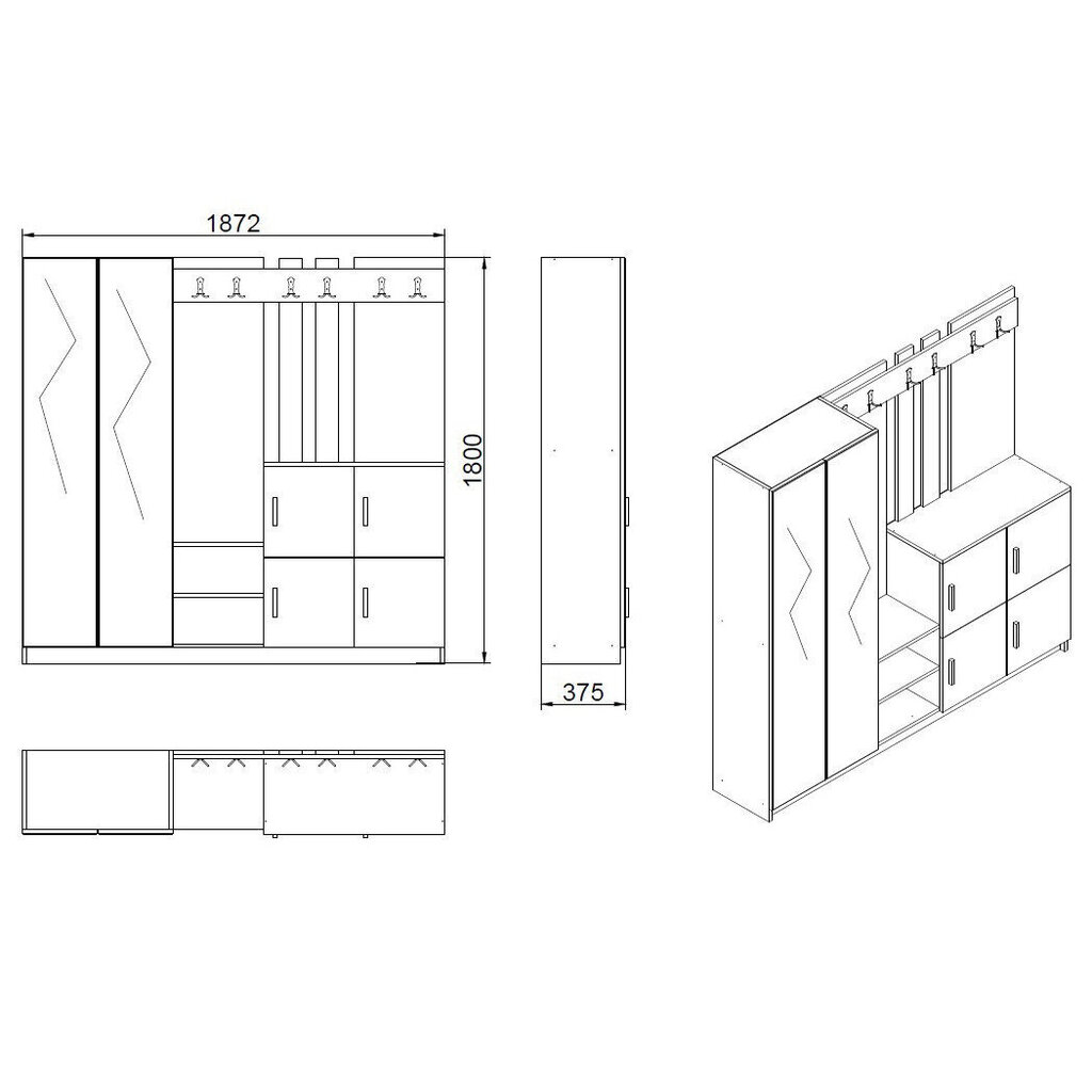 Priekšnama mēbeļu komplekts Kalune Design DD9, brūns/balts цена и информация | Priekšnama iekārtas | 220.lv