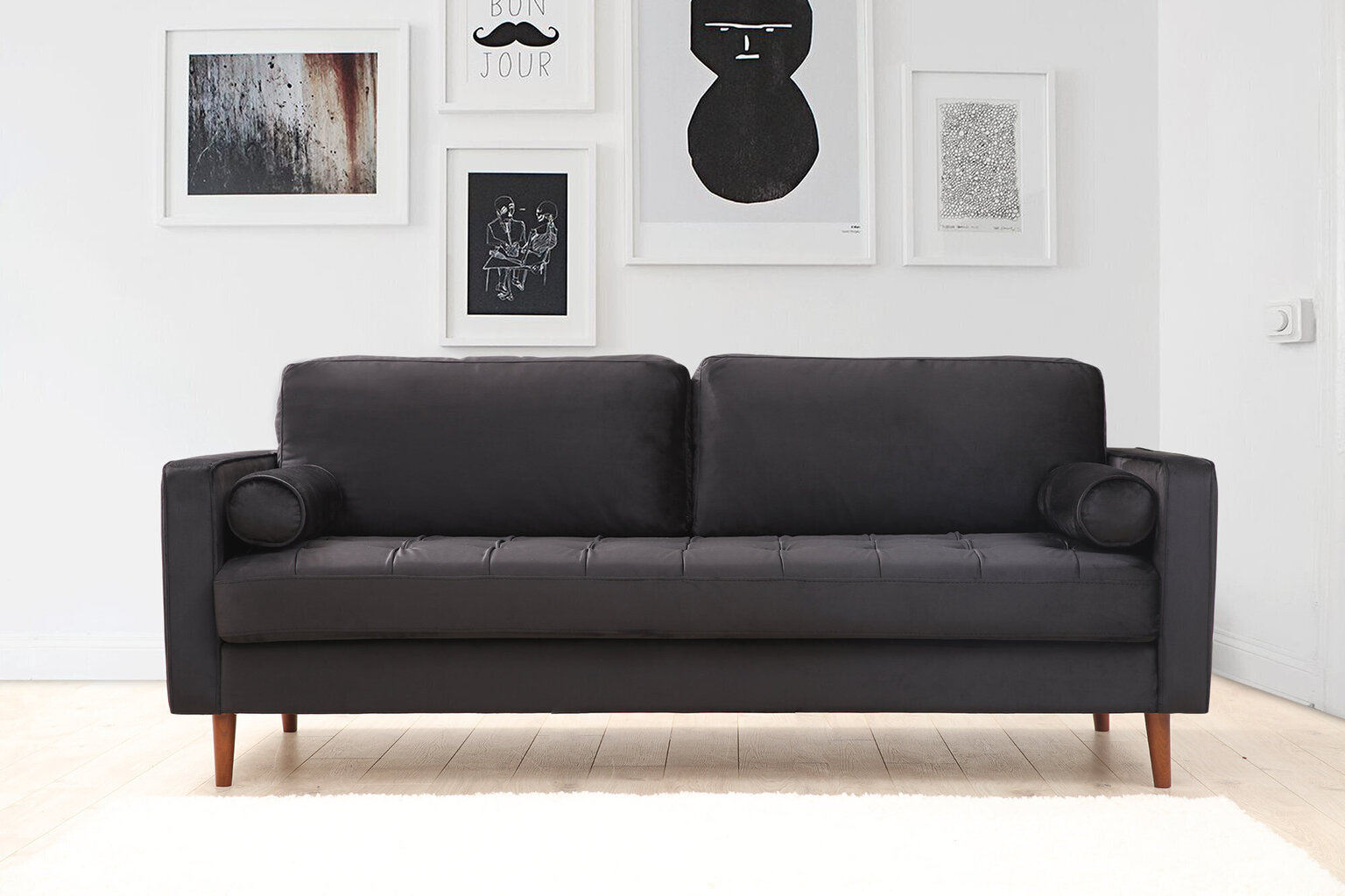 Trīsvietīgs dīvāns Kalune Design Rome, melns cena un informācija | Dīvāni | 220.lv