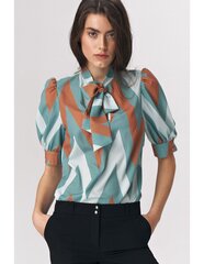 Бирюзовая блуза B111, с зигзагообразной завязкой на вырезе цена и информация | Женские блузки, рубашки | 220.lv