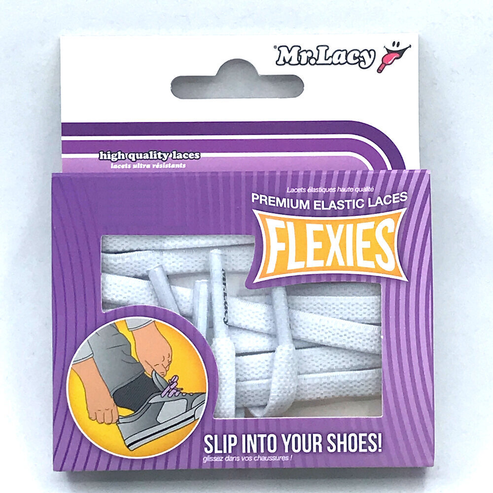 Mr.Lacy Flexies plakanas gumijas šņores, baltas, 70 cm cena un informācija | Līdzekļi apģērbu un apavu kopšanai | 220.lv