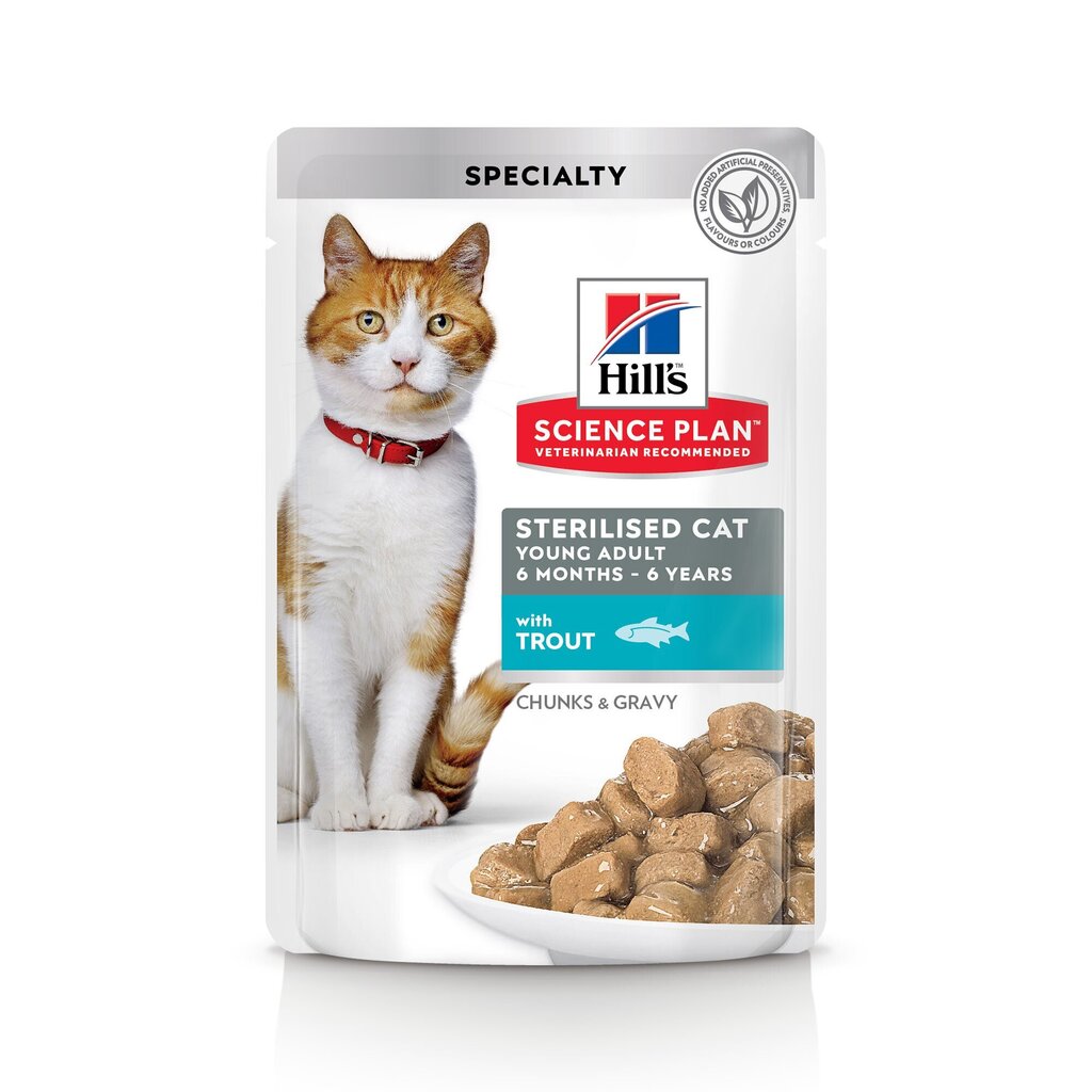 Hill's Science Plan Sterilised Cat Young Adult barība kaķiem ar forelēm, 12 x 85 g цена и информация | Konservi kaķiem | 220.lv