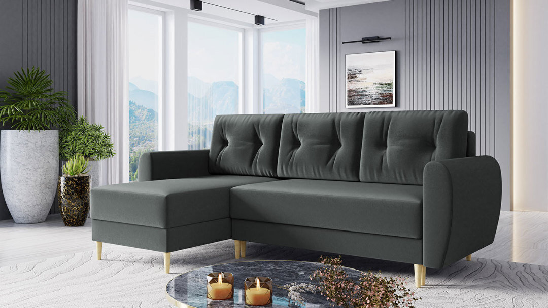 Stūra dīvāns-gulta Palermo L, pelēka cena un informācija | Dīvāni | 220.lv