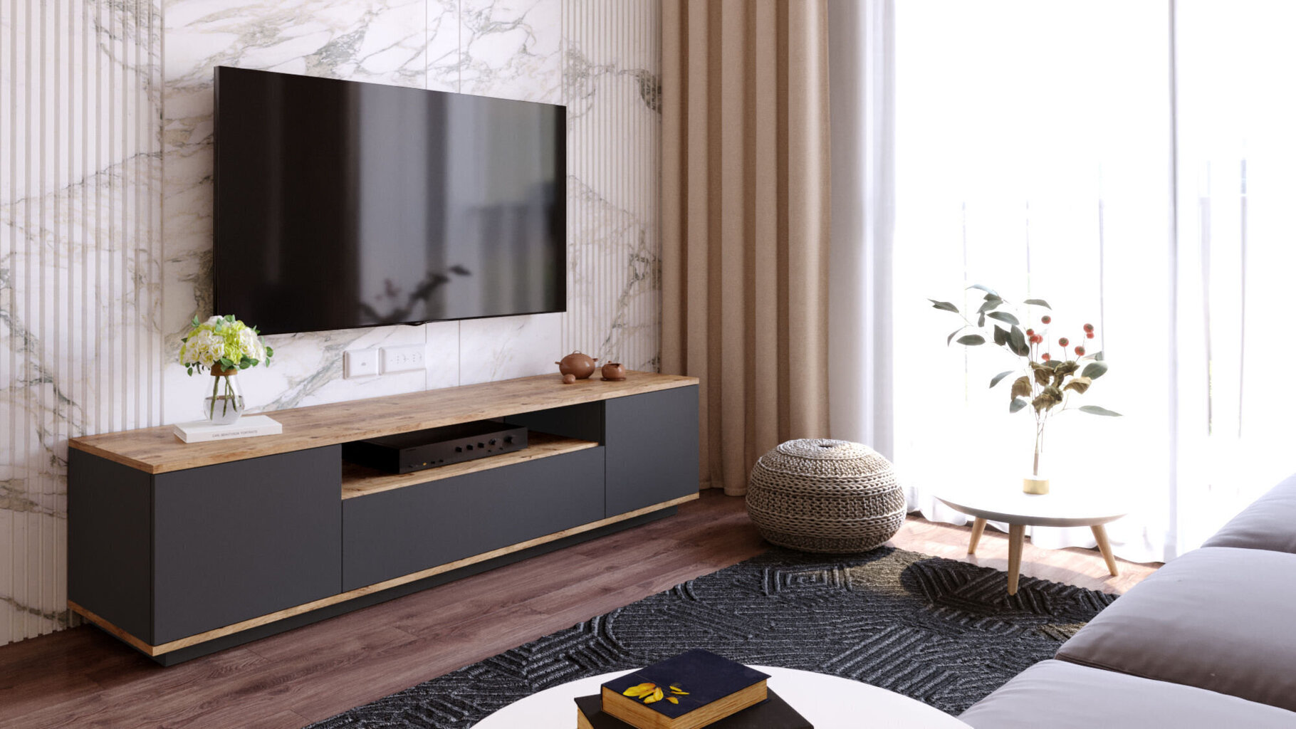 TV galdiņš Kalune Design FR7, brūns/pelēks цена и информация | TV galdiņi | 220.lv