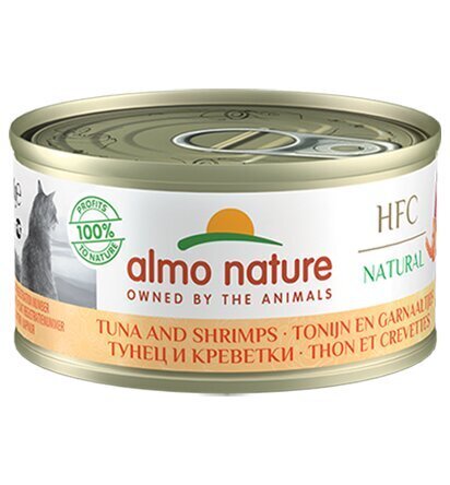 Almo Nature HFC Natural, kaķiem, tuncis ar garnelēm, 70g. цена и информация | Konservi kaķiem | 220.lv