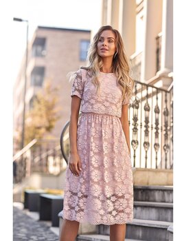 M405 Кружевное платье миди - розовый цена и информация | Платья | 220.lv