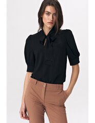 Блузка женская B107 с завязками на декольте, черная цена и информация | Женские блузки, рубашки | 220.lv