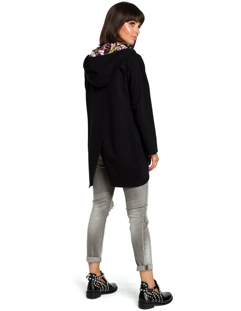 B091 Džemperis ar kapuci un diagonālu rāvējslēdzēju - melns cena un informācija | Sieviešu džemperi | 220.lv