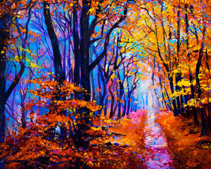 Komplekts gleznošana pēc numuriem 40x50 cm "Autumn forest path" cena un informācija | Gleznas pēc numuriem | 220.lv