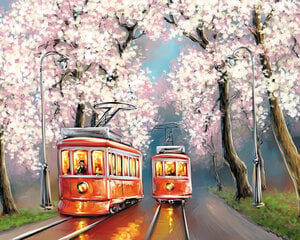 Komplekts gleznošana pēc numuriem 40x50 cm "Romance of spring trams" cena un informācija | Gleznas pēc numuriem | 220.lv