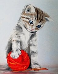 Dimanta mozaīka 40x50 cm "Kitten with a red ball" cena un informācija | Dimantu mozaīkas | 220.lv