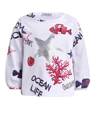 Белая футболка с орнаментом "Обитатели океана" для девочек «Gulliver» цена и информация | Рубашки для девочек | 220.lv