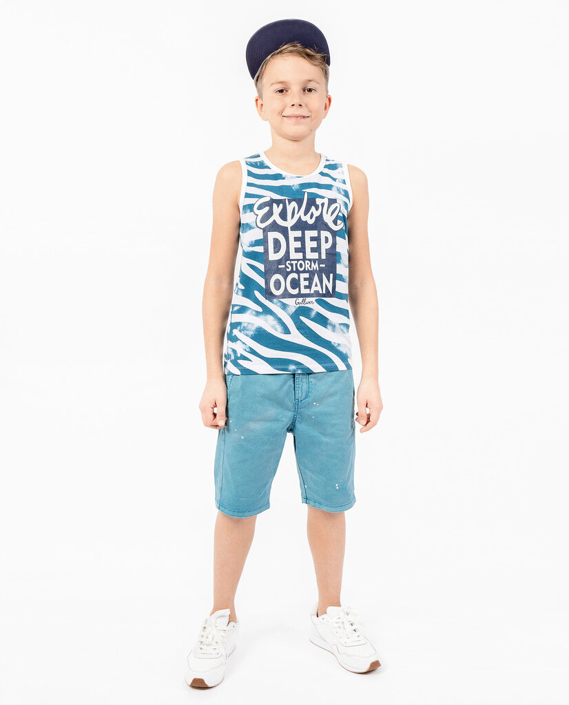 T-krekls ar ornamentu "Tirkīza viļņi" zēniem Gulliver, balts/zils цена и информация | Zēnu krekli | 220.lv