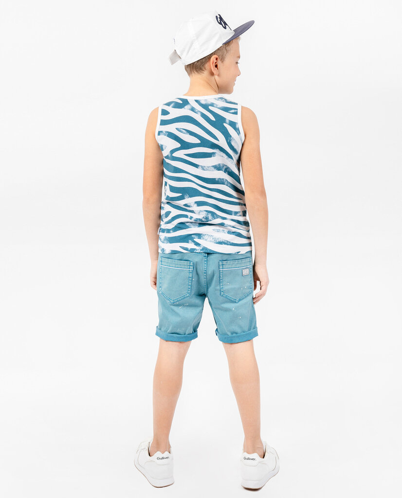 T-krekls ar ornamentu "Tirkīza viļņi" zēniem Gulliver, balts/zils цена и информация | Zēnu krekli | 220.lv