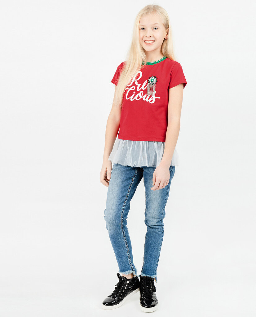T-krekls ar volānu meitenēm Gulliver, sarkans cena un informācija | Krekli, bodiji, blūzes meitenēm | 220.lv