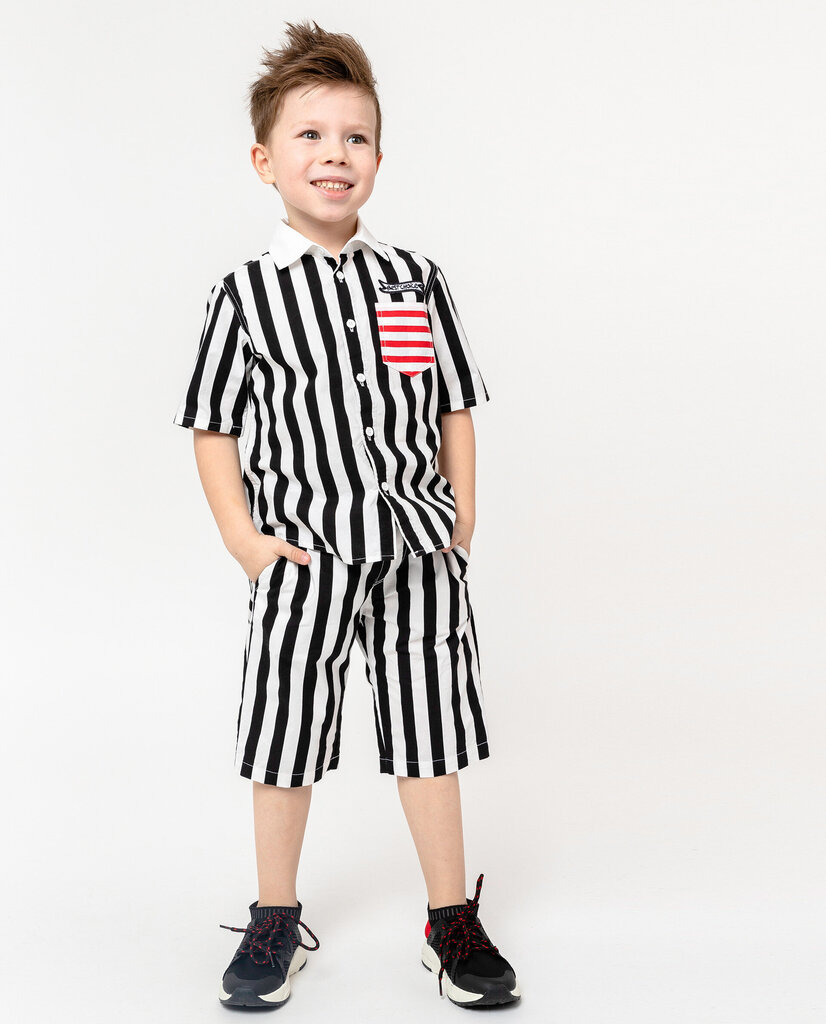 Svītrains krekls ar īsām piedurknēm zēniem Gulliver, melns/balts цена и информация | Zēnu krekli | 220.lv