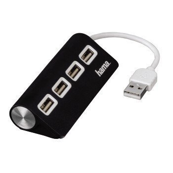 USB centrmezgls Hama 00012177, USB 2.0 x 4, melns цена и информация | Adapteri un USB centrmezgli | 220.lv