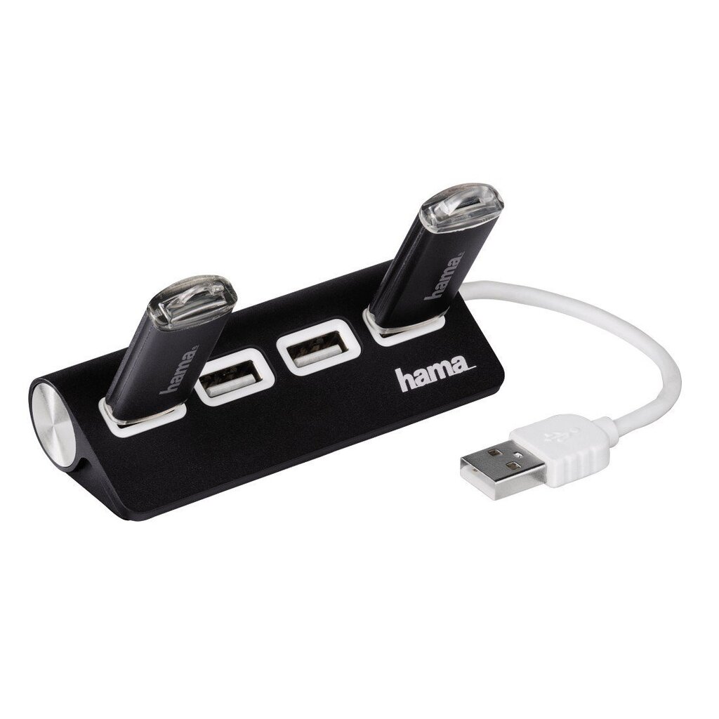 USB centrmezgls Hama 00012177, USB 2.0 x 4, melns цена и информация | Adapteri un USB centrmezgli | 220.lv