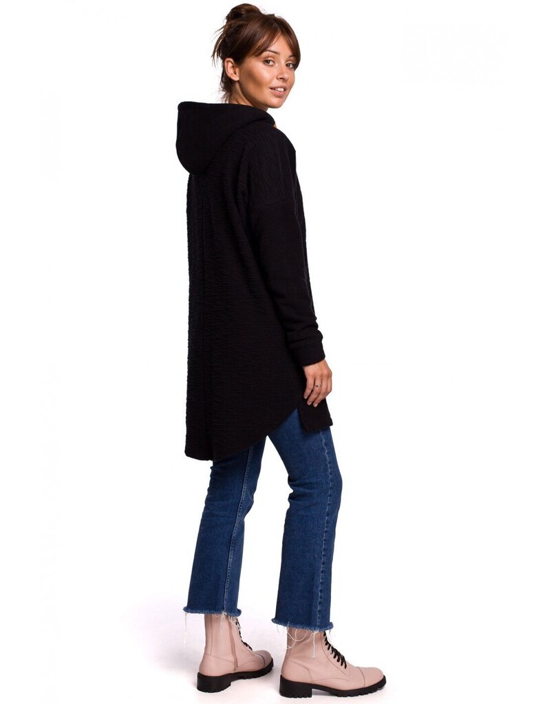 Džemperis ar noapaļotu malu un kapuci B176, melns цена и информация | Jakas sievietēm | 220.lv