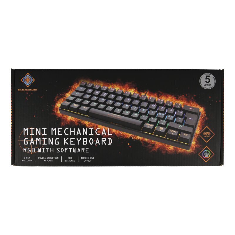 Deltaco Gaming tastatūra 60% mehāniska, brūni slēdži, USB, RGB, Ziemeļvalstu cena un informācija | Klaviatūras | 220.lv