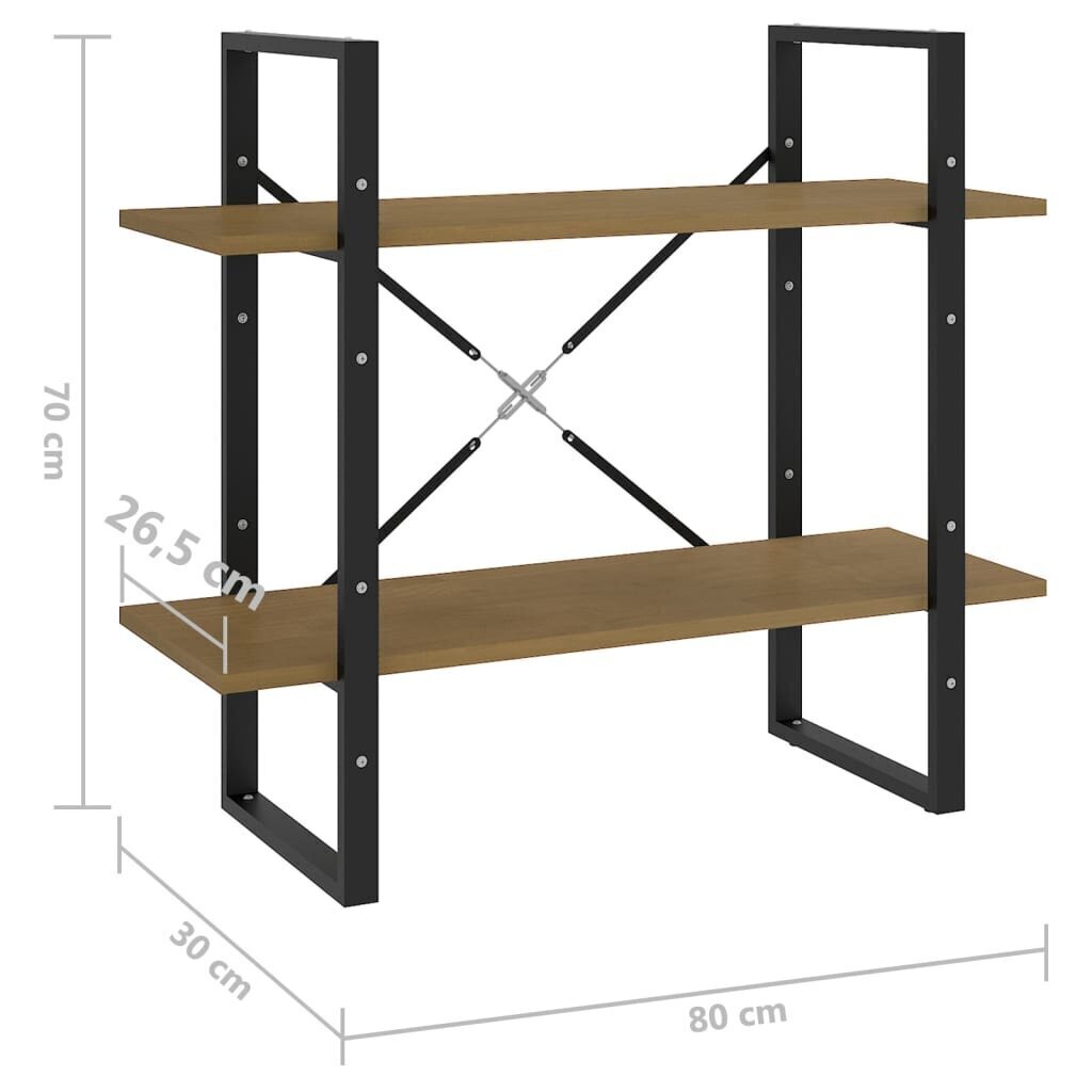 vidaXL 2-līmeņu grāmatu plaukts, brūns, 80x30x70 cm, priedes masīvkoks cena un informācija | Plaukti | 220.lv