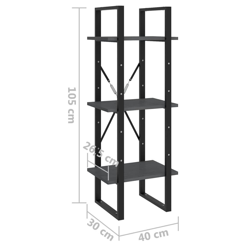 vidaXL 3-līmeņu grāmatu plaukts, pelēks, 40x30x105 cm, priedes koks cena un informācija | Plaukti | 220.lv