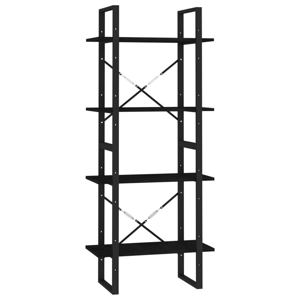 vidaXL 4-līmeņu grāmatu plaukts, melns, 60x30x140 cm, priedes koks cena un informācija | Plaukti | 220.lv