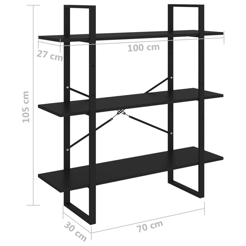 vidaXL 3-līmeņu grāmatu plaukts, melns, 100x30x105 cm, priedes koks cena un informācija | Plaukti | 220.lv