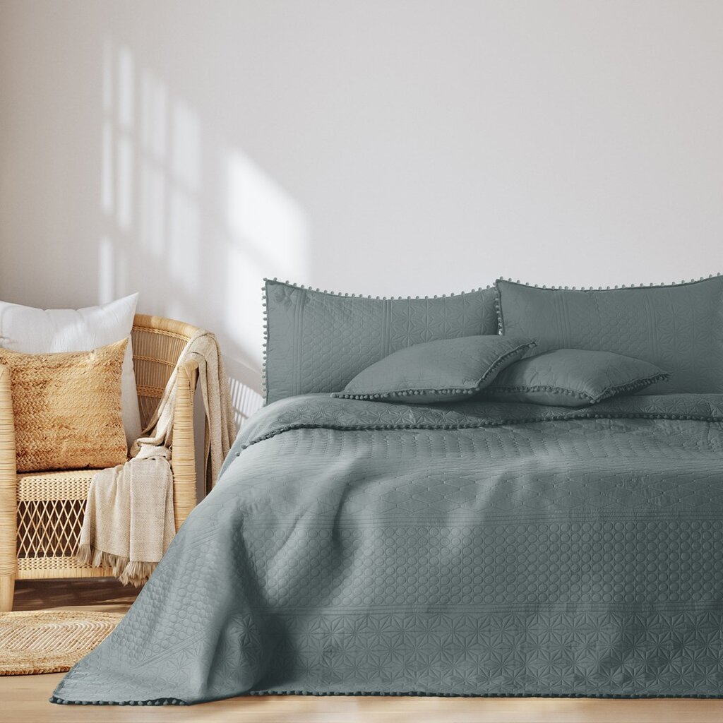 AmeliaHome stepēts gultas pārklājs ar kušķiem Meadore, 220x240 cm cena un informācija | Gultas pārklāji, pledi | 220.lv
