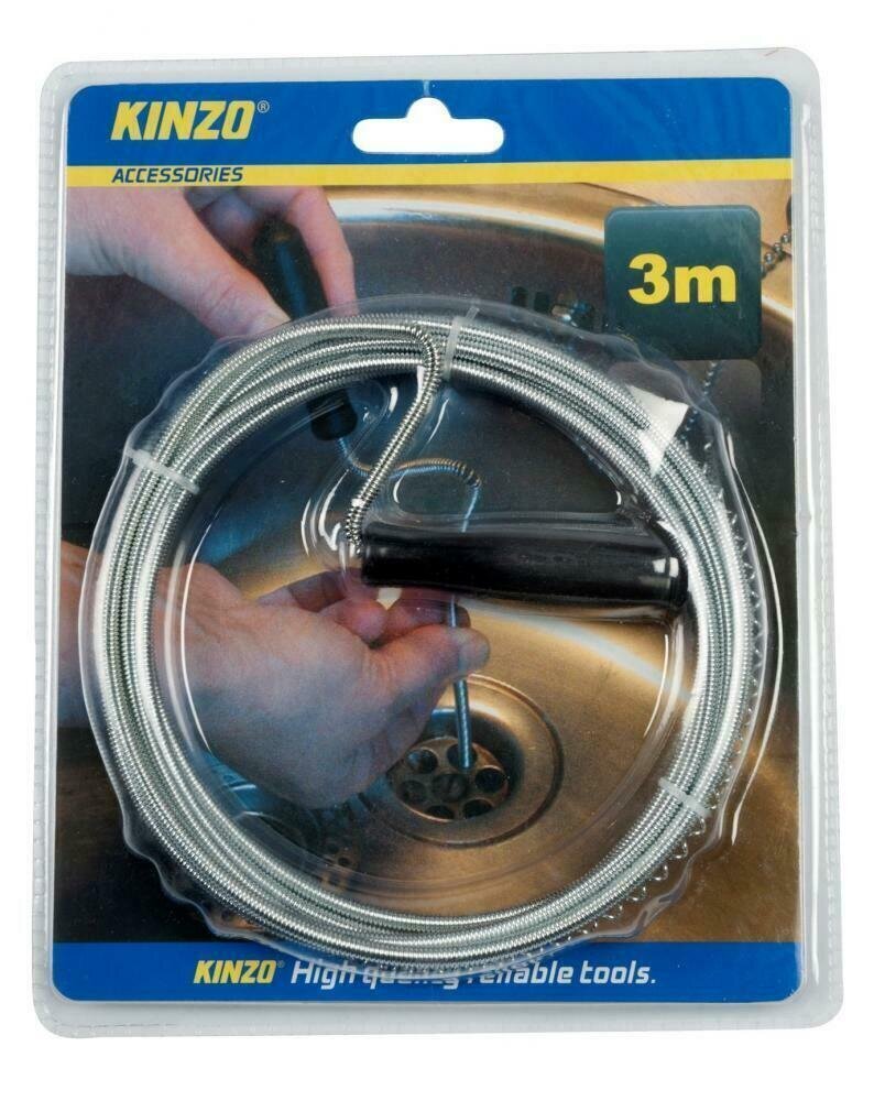 Drenāžas sistēmas tīrīšanas spirāle ar pagriešanas rokturi Kinzo, 3 m cena un informācija | Rokas instrumenti | 220.lv