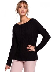 Džemperis sievietēm M511 ar pinuma pinumu un laivas izgriezumu, melns cena un informācija | Sieviešu džemperi | 220.lv