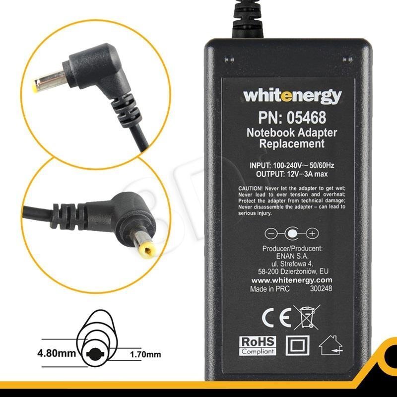 Whitenergy 100-240V, 12V, 3A цена и информация | Lādētāji portatīvajiem datoriem | 220.lv