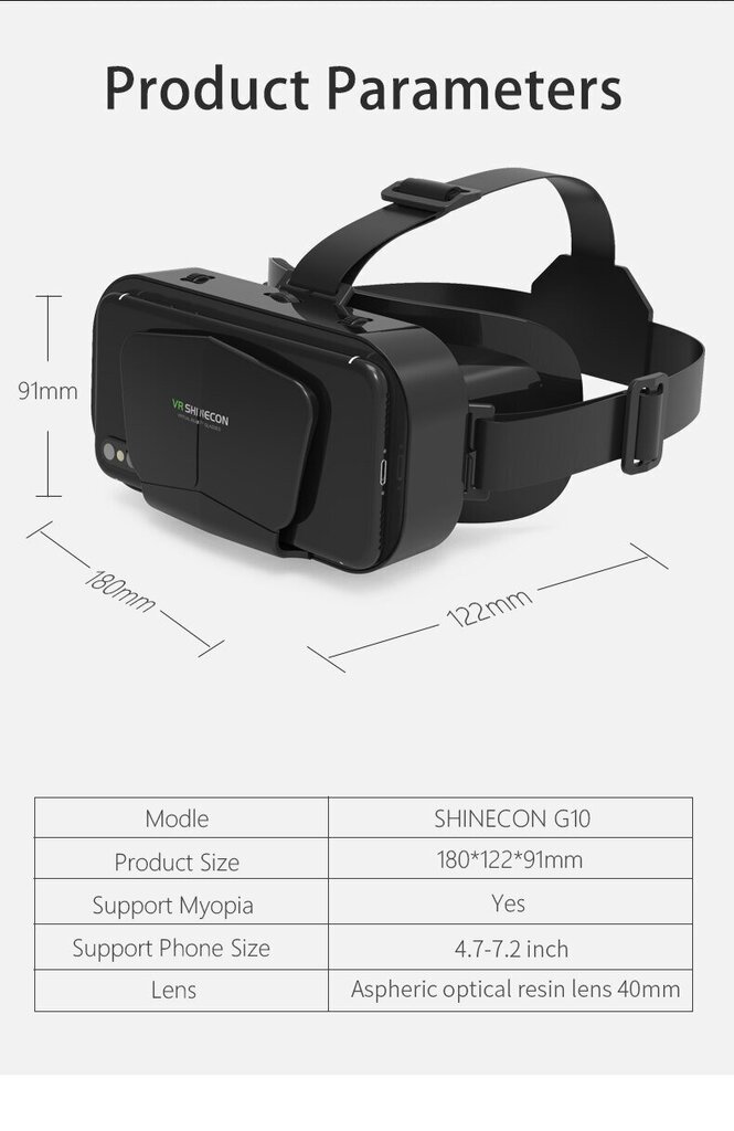 Shinecon G10 3D virtuālās realitātes brilles tālrunim cena un informācija | Smart ierīces un piederumi | 220.lv