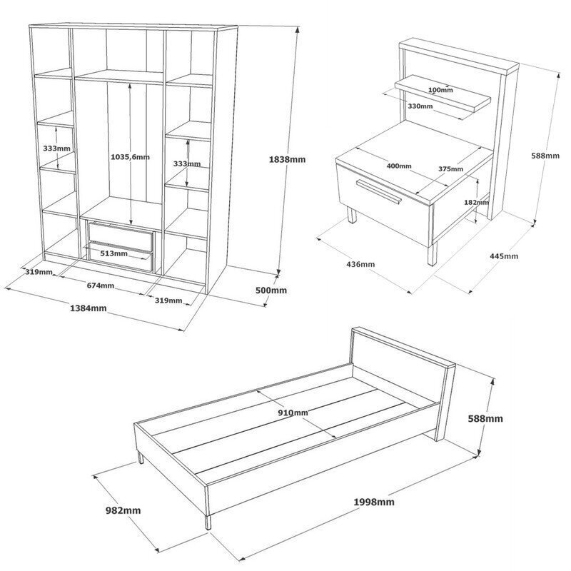 Bērnu istabas mēbeļu komplekts Kalune Design HM14, brūns/pelēks цена и информация | Bērnu istabas iekārtas | 220.lv