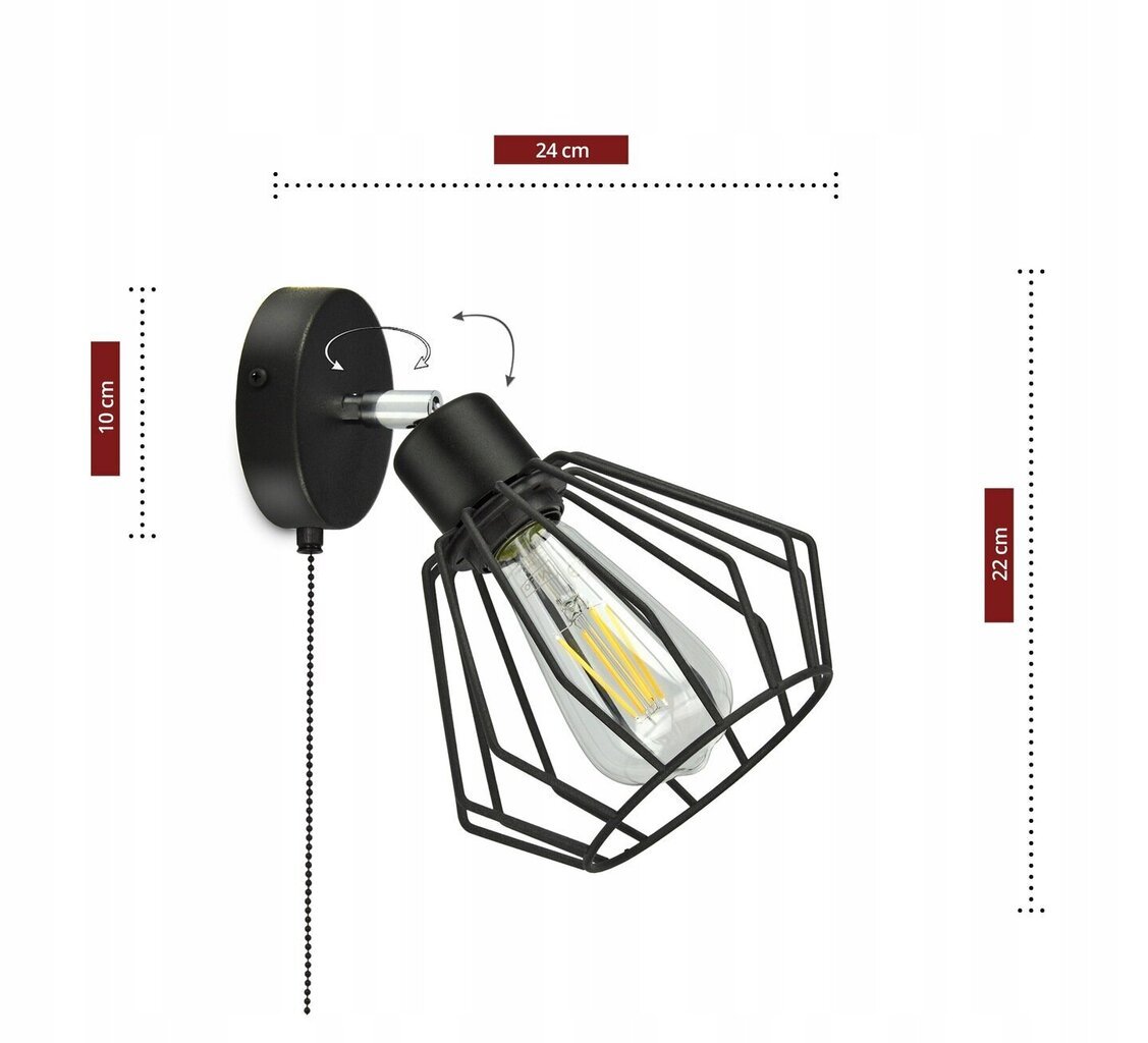 Moderna sienas lampa, 60W melna cena un informācija | Sienas lampas | 220.lv