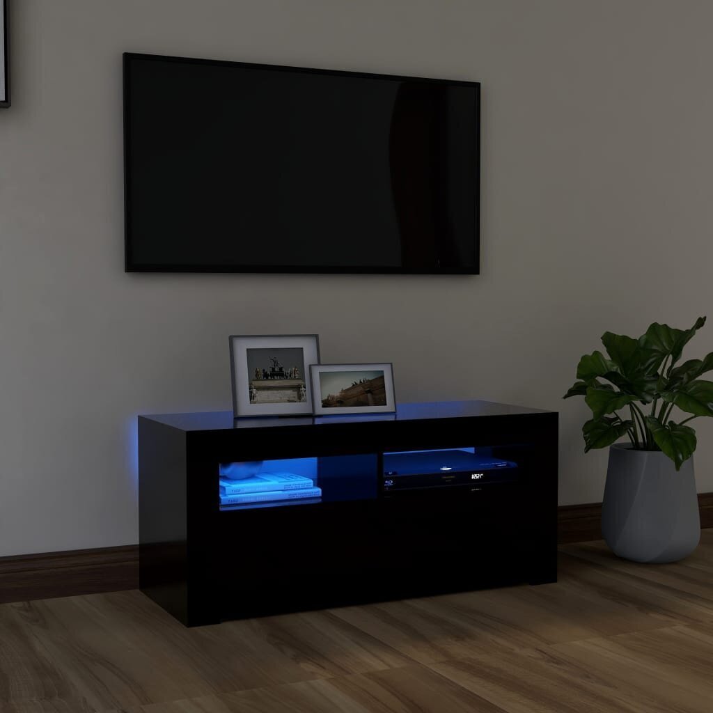 vidaXL TV galdiņš ar LED lampiņām, 90x35x40 cm, melns cena un informācija | TV galdiņi | 220.lv