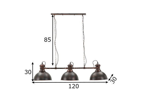 LUSTRA 3 GAISMAS RŪPNIECĪBA CM 120X30X30 (ĶĒDES GARUMS CM 85) cena un informācija | Piekaramās lampas | 220.lv