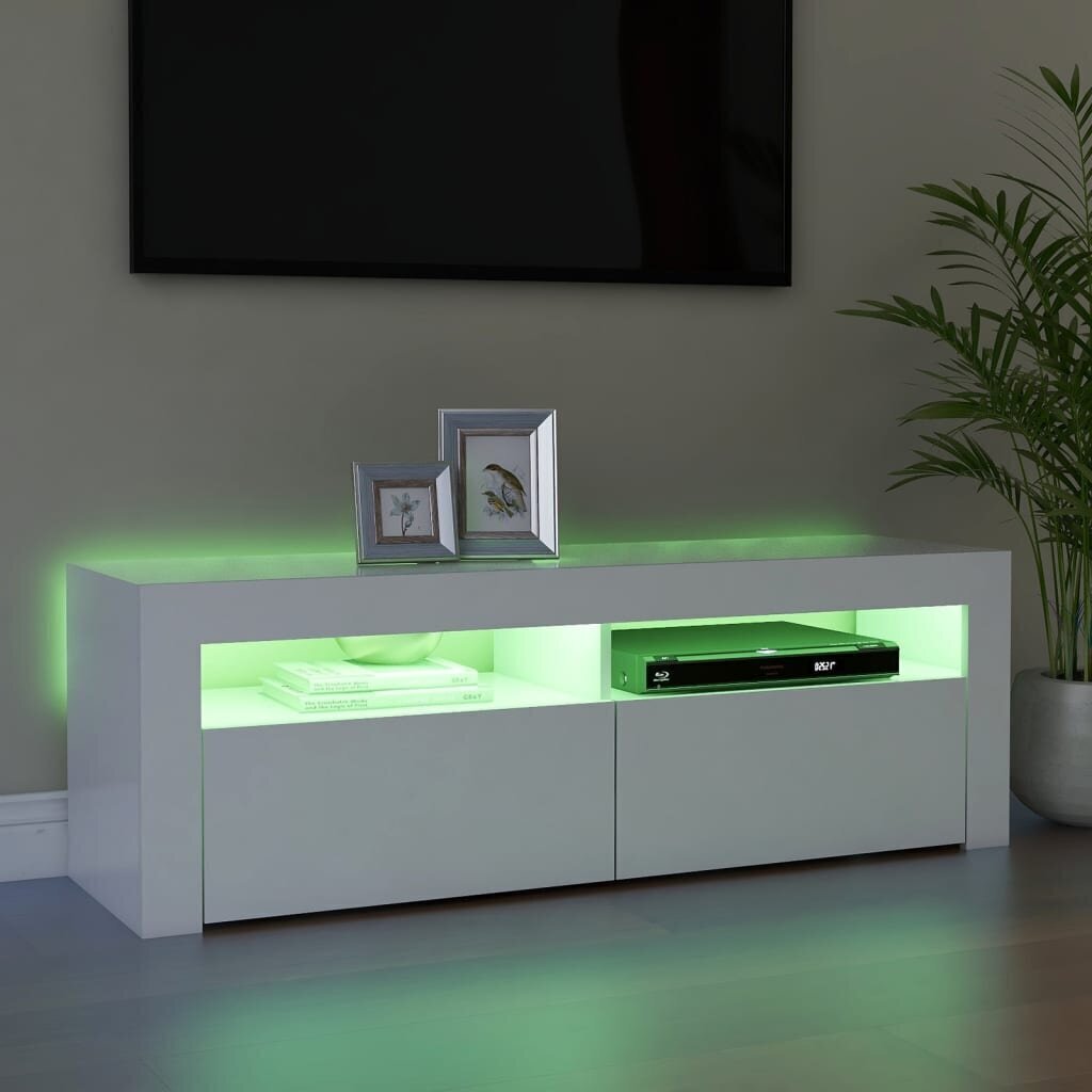 vidaXL TV galdiņš ar LED lampiņām, 120x35x40 cm, balts cena un informācija | TV galdiņi | 220.lv