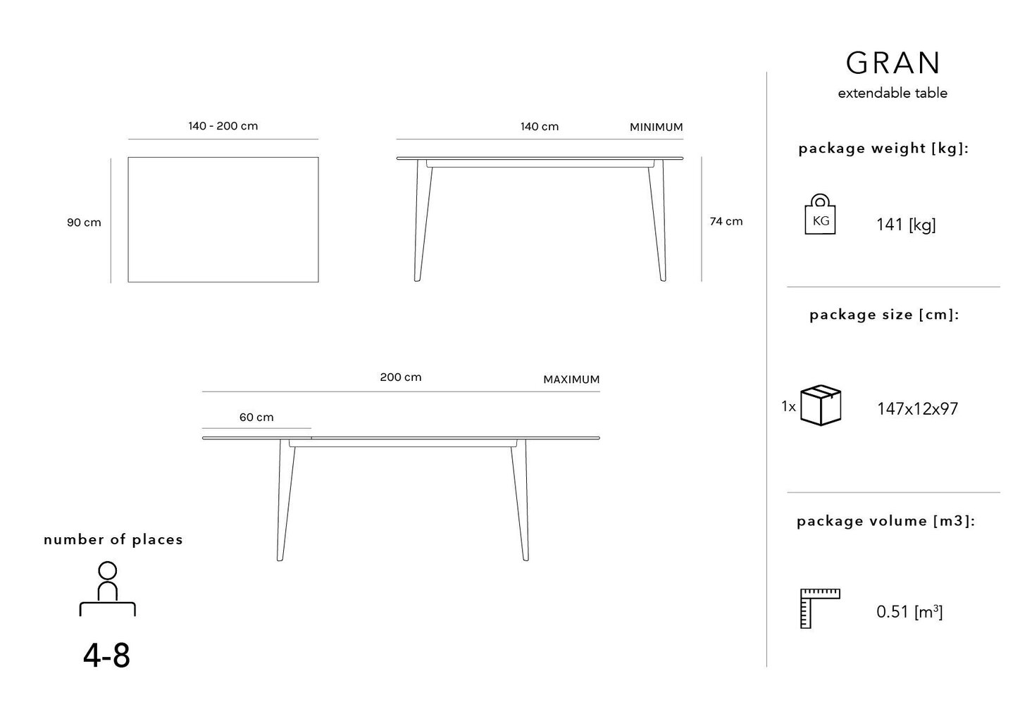 Paplašināms galds Micadoni Home Gran, 140x90 cm, brūns цена и информация | Virtuves galdi, ēdamgaldi | 220.lv